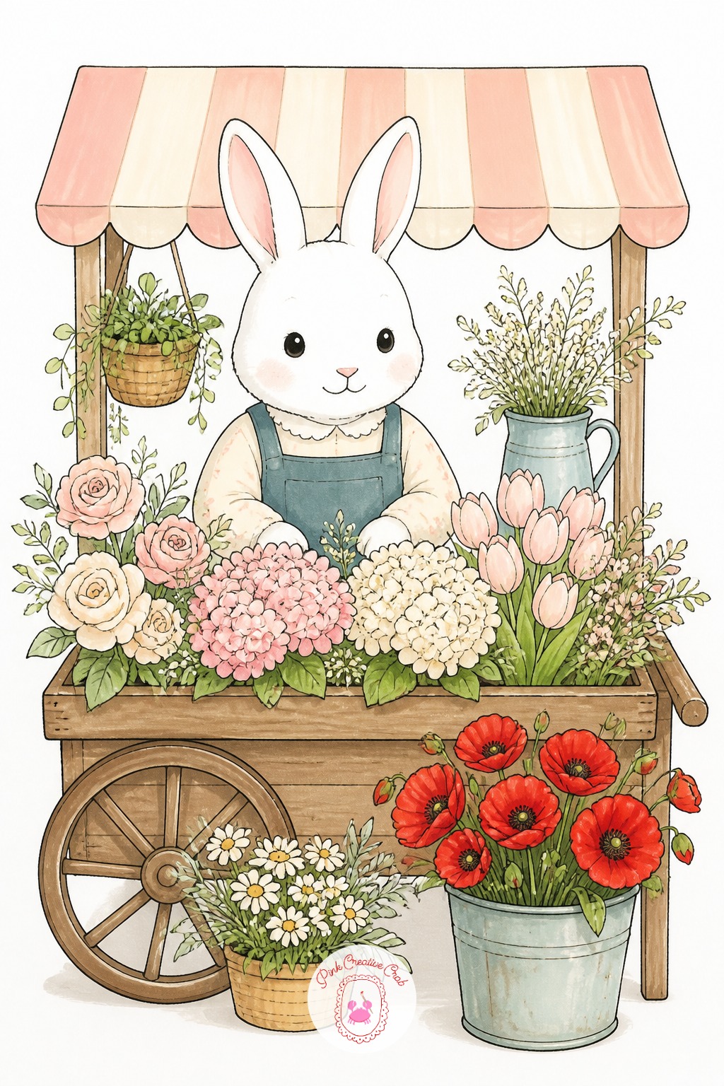 Rabbit Running a Flower Stall — Measure the stall before the rabbit. Cute sketchbook ideas