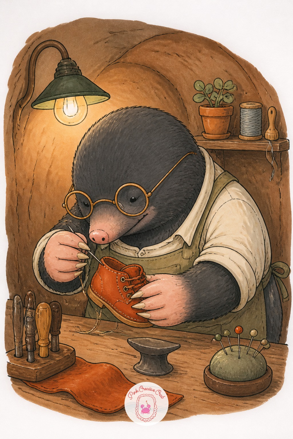 Mole Shoemaker in a Lamplit Burrow — Underground scenes live or die on how you handle the dark. Cute sketchbook ideas