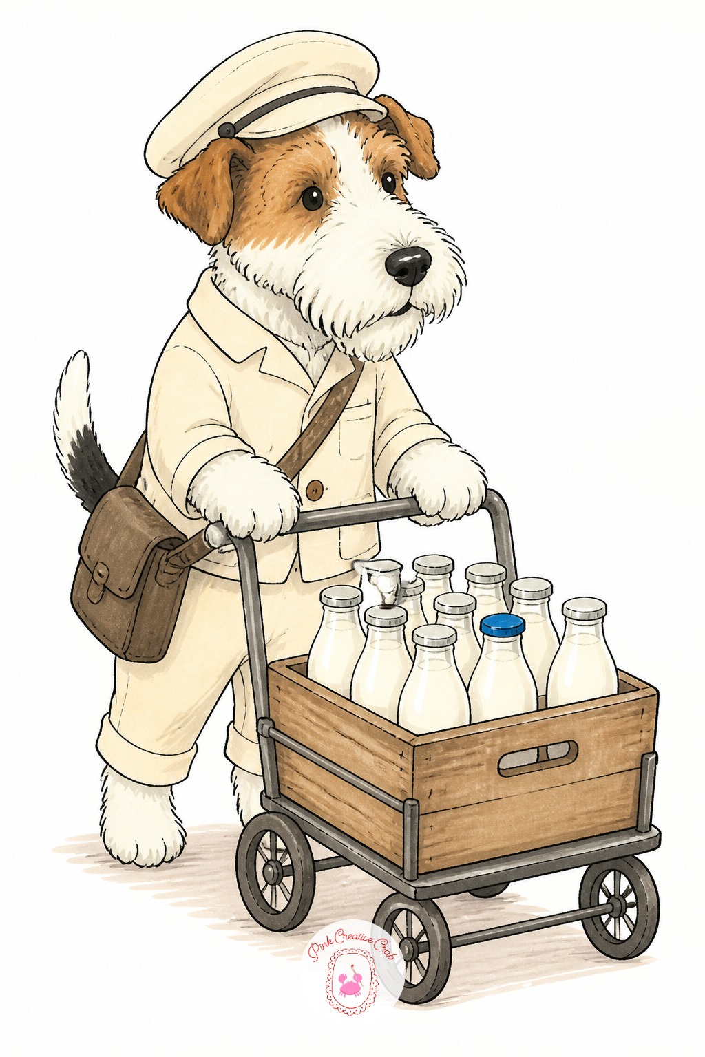 Fox Terrier Milkman on a Delivery Round — A dog pulling or pushing something needs its front legs drawn at a slight forward lean, not straight down, or the