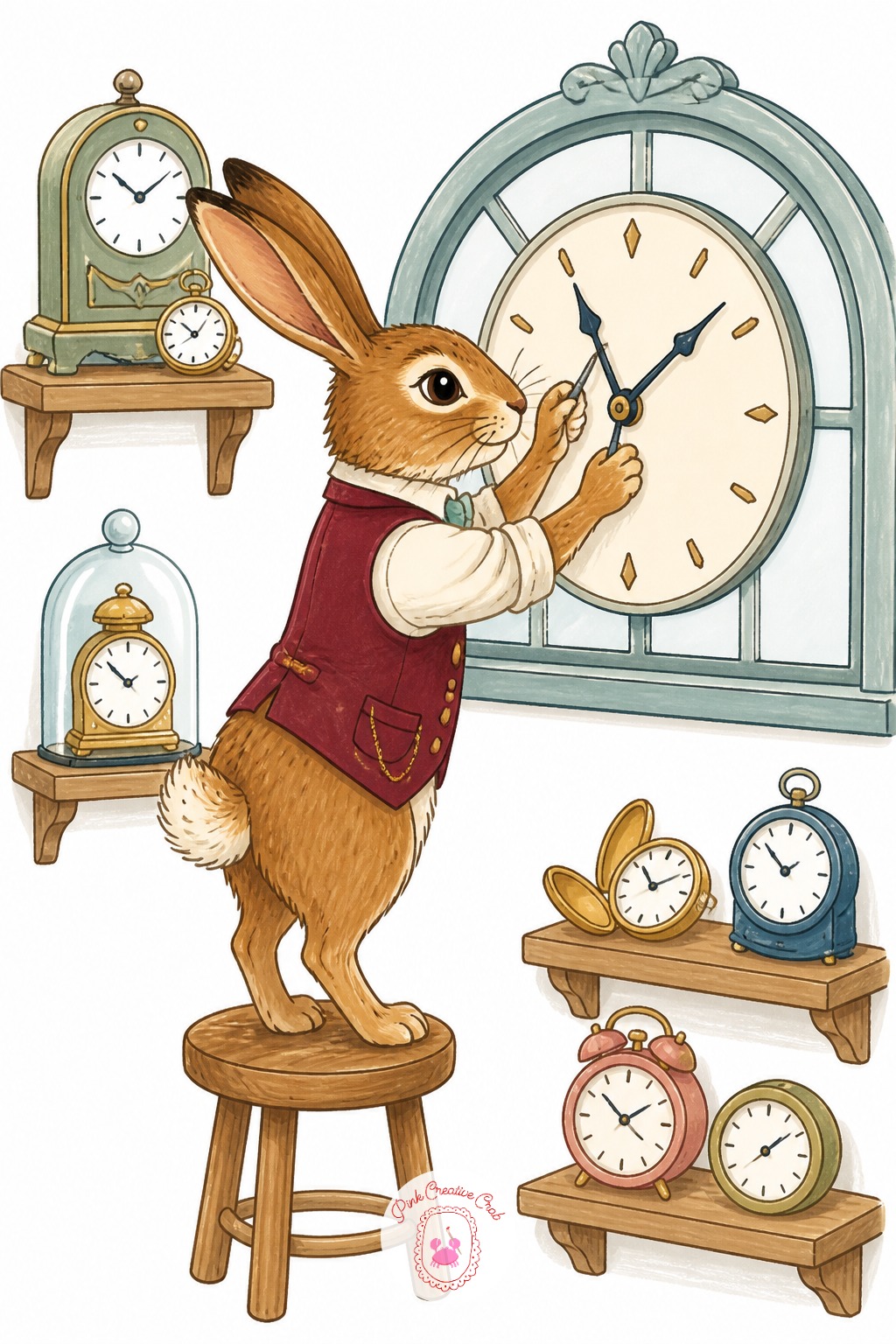 Hare Running a Clockmaker's Window — Clock faces are small but unforgiving, get the twelve, three, six and nine positions marked lightly before adding any