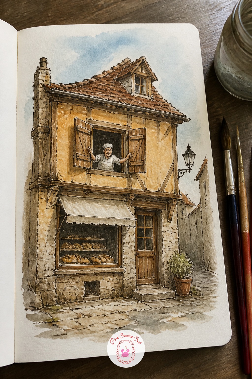 Baker Opening Shutters — Start with the timber frame of the house, not the baker. Architecture sketchbook