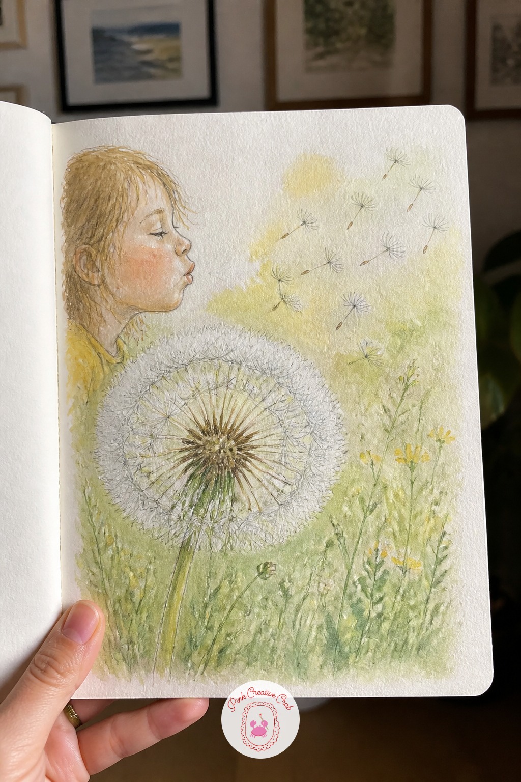 Dandelion Clock in a Meadow — Start with the seed head, not the child. Botanical sketchbook