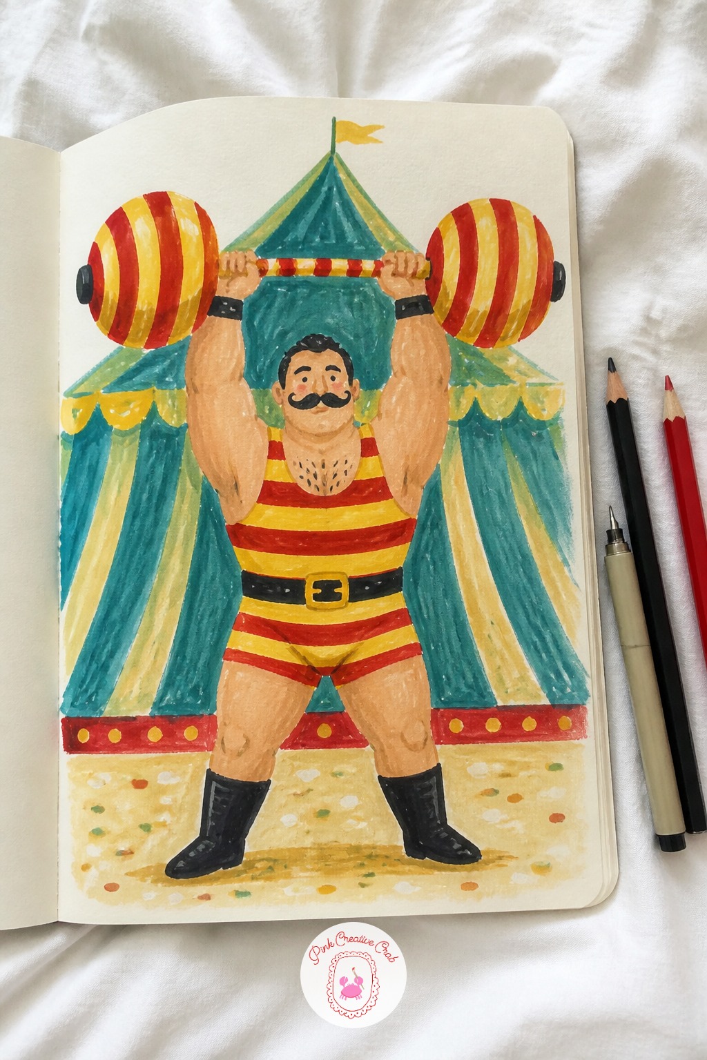 Strongman Lifting A Striped Barbell — Figure proportion matters most here: keep the strongman roughly four and a half heads tall rather than the usual adult