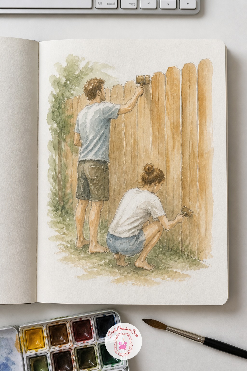 Painting a Fence Together — Hand your couple a bucket of paint and a garden fence to work on together, one brushing high, one low. Couple sketchbook