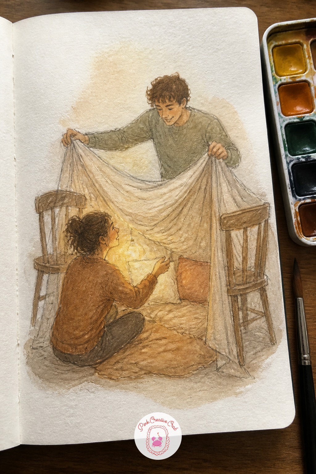 Building a Blanket Fort — Give your couple a playful evening building a blanket fort between two chairs and a draped sheet. Couple sketchbook