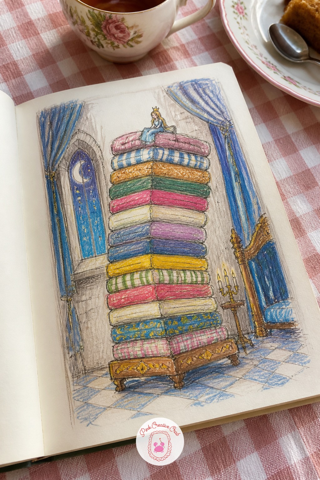 The Princess and the Pea's Tower of Mattresses — The princess and the pea on her tower of mattresses is a wonderful excuse to draw something slightly absurd