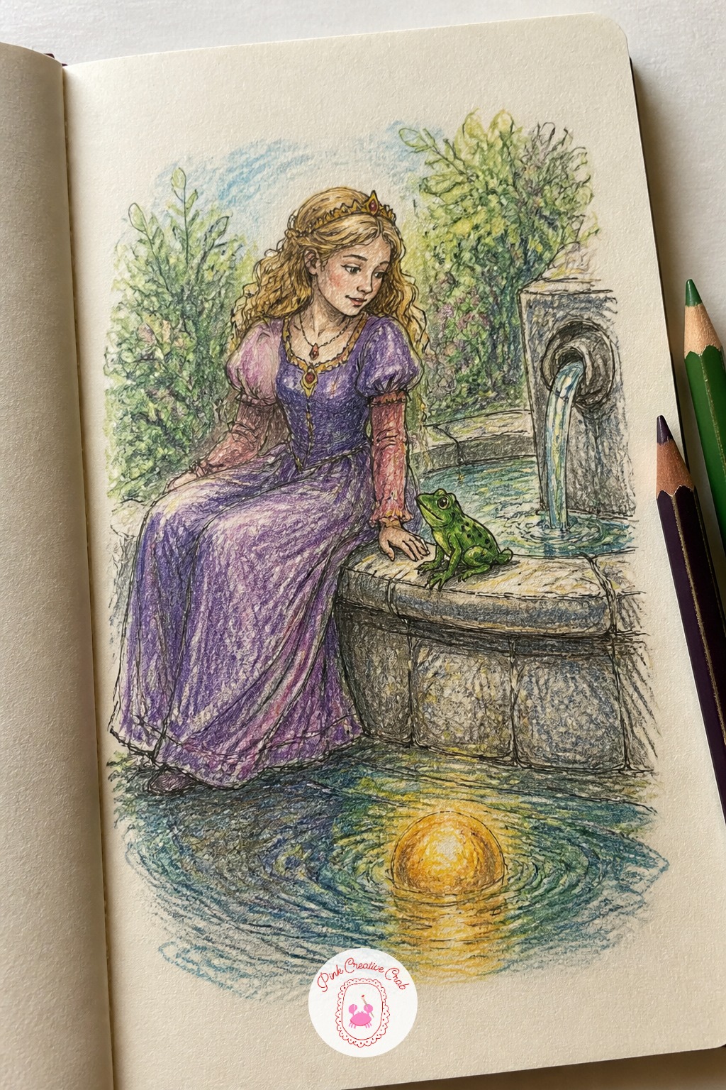 The Frog Prince by the Golden Ball Fountain — The frog prince by the golden ball fountain is a quieter moment than most of these tales offer, which makes it a