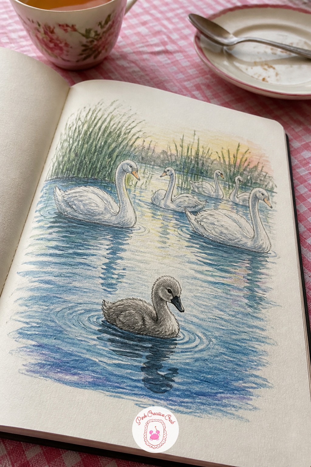 The Ugly Duckling Among the Swans — The ugly duckling among the swans is a lovely one for anyone who enjoys drawing animals with real feeling in their poses.