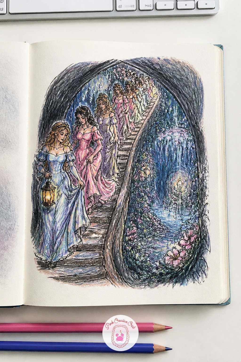 The Twelve Dancing Princesses Descending the Secret Stair — The twelve dancing princesses descending the secret stair is an ambitious one, so simplify before