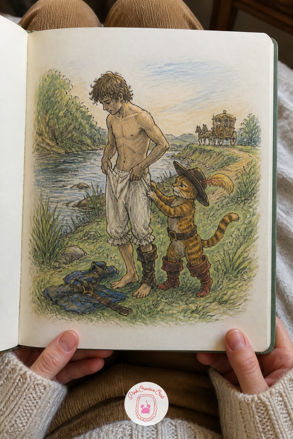 Puss in Boots and the Miller's Son at the Riverbank — Puss in Boots and the miller's son at the riverbank revisits our clever cat for a second, quieter scene