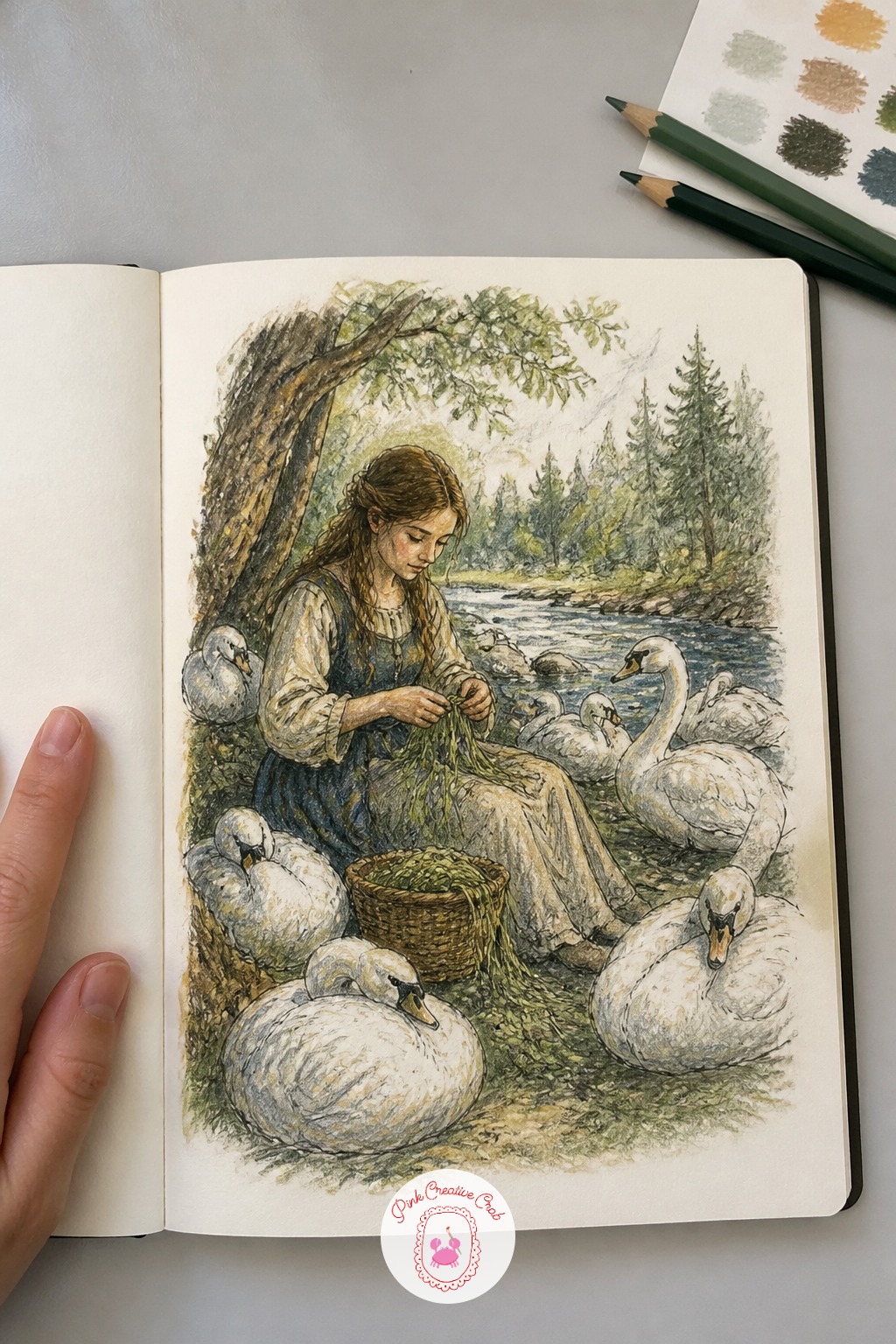 The Wild Swans and Their Sister Weaving Nettle Shirts — The wild swans and their sister weaving nettle shirts is a quieter, more domestic scene than most on