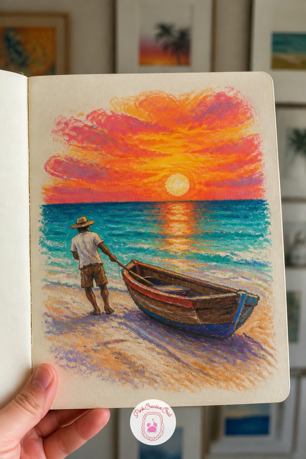 Fisherman Pulling A Boat Onto White Sand — Think proportion before you touch the pastels here, because a fisherman who is too tall or too short will throw the