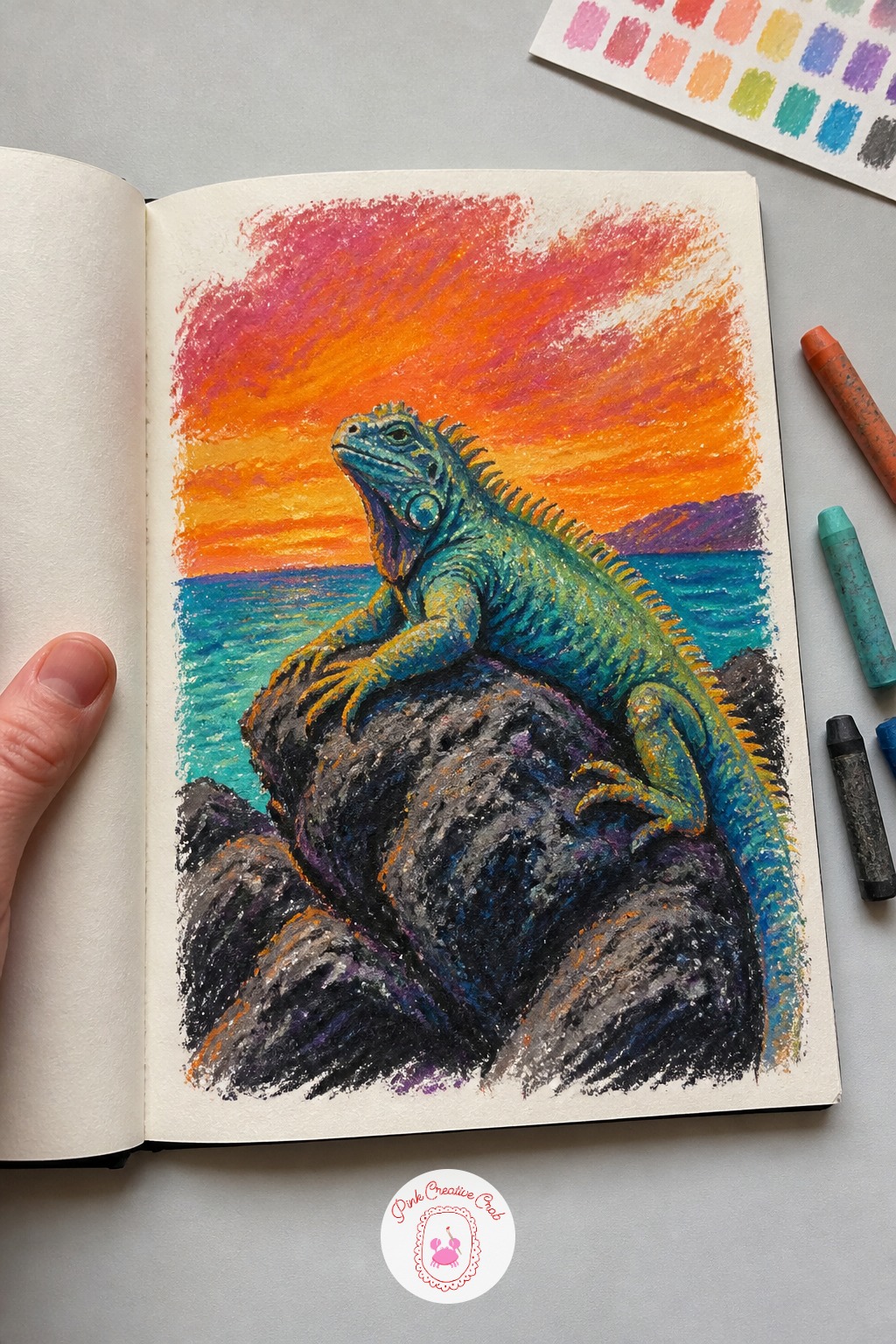 Iguana Sunning On A Volcanic Rock — Measure before you draw this one: the iguana's body, from nose to tail tip, runs roughly as long as three rocks stacked