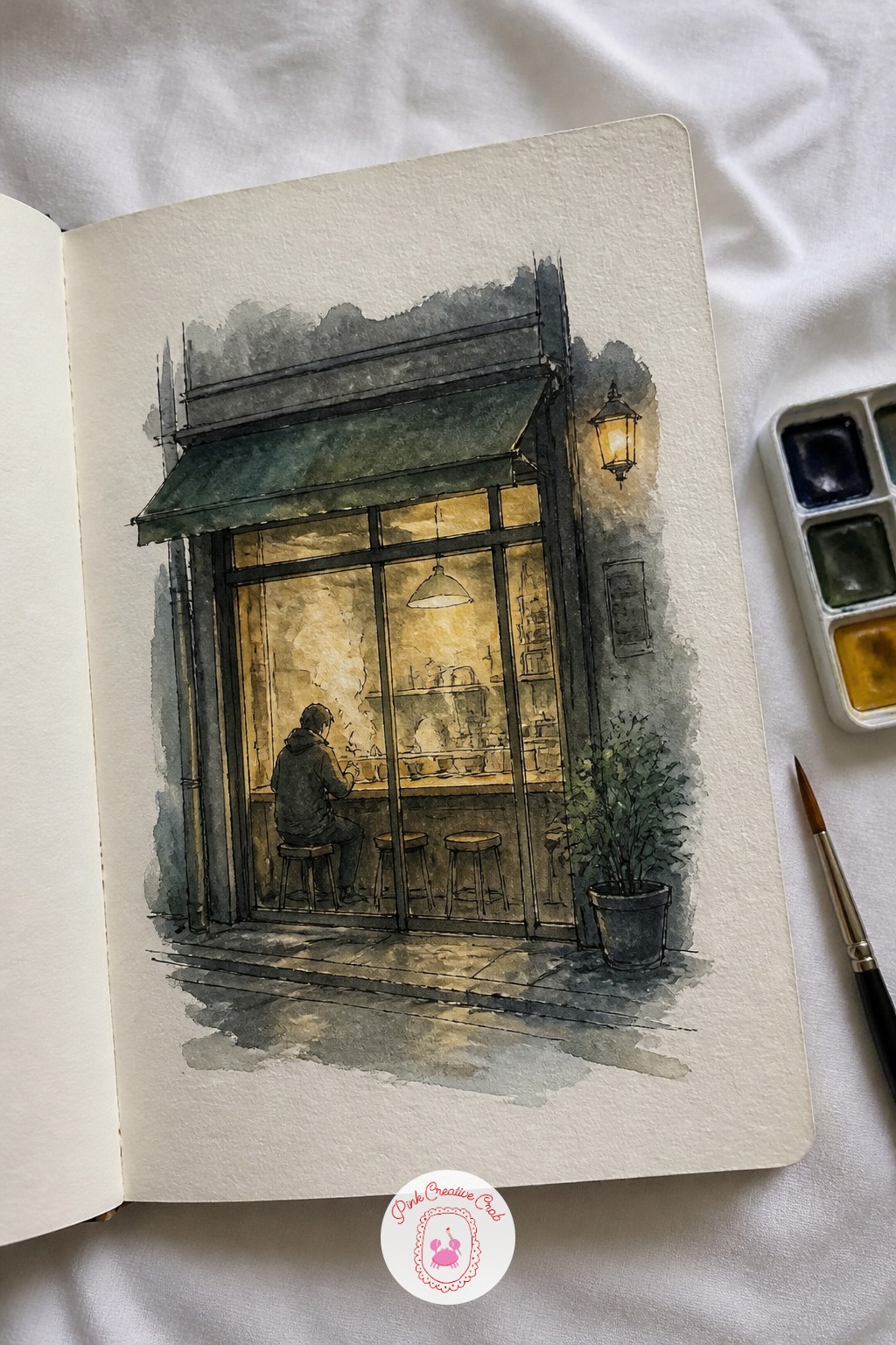 Noodle Shop Window on a Cold Evening — Steam is the real subject of this one, so it deserves its own trick. Japan sketchbook