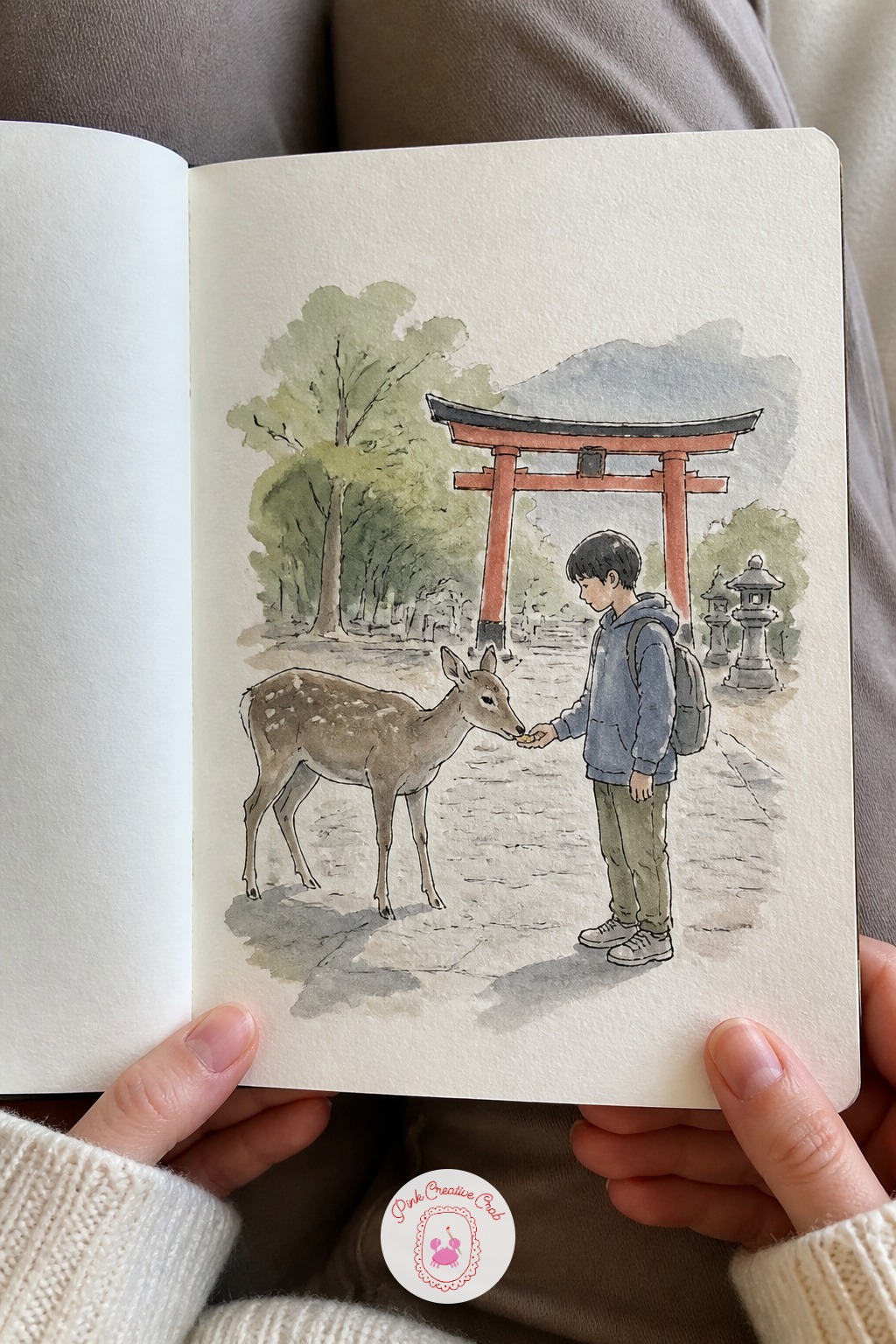 Boy Feeding Deer Near a Shrine Gate — This one is a lovely companion to the gentler creatures in these cute animal drawing ideas , since a deer's trusting lean