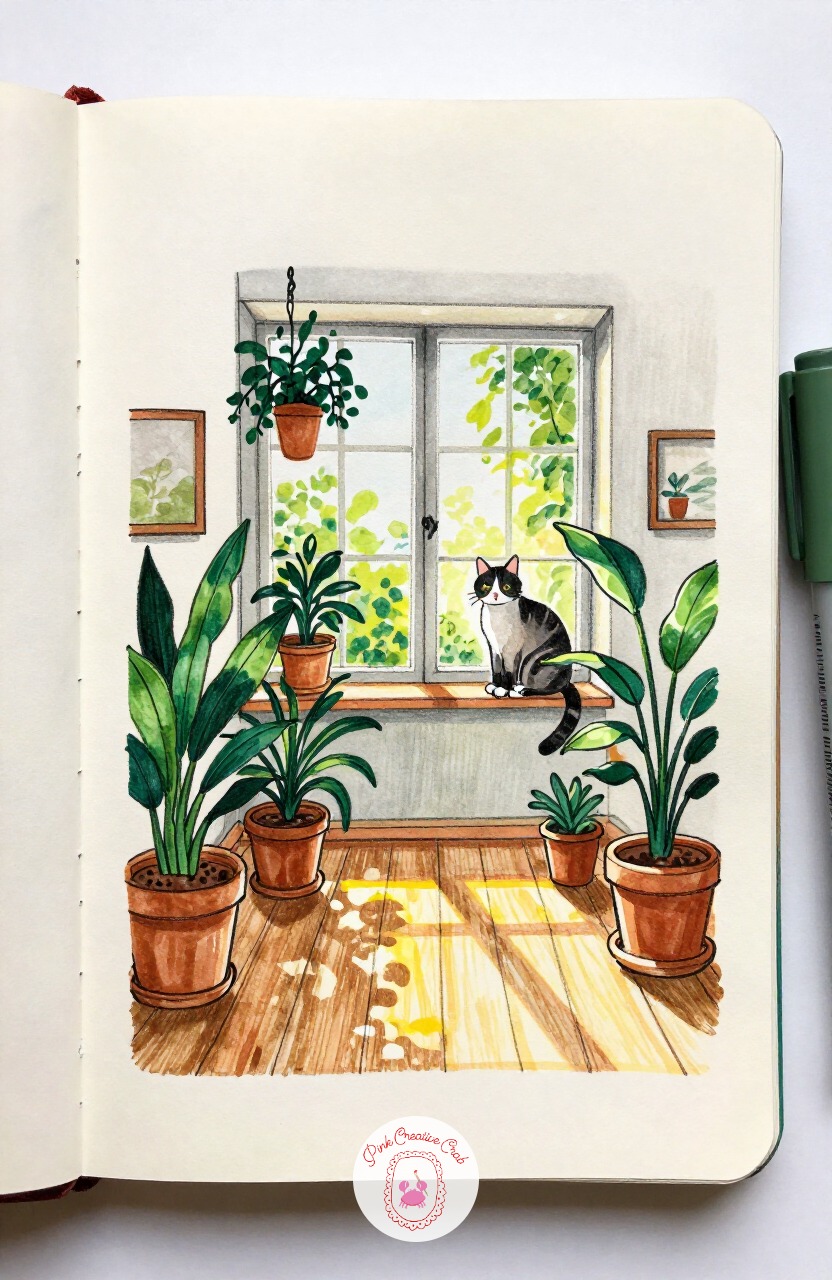 Sunroom Jungle With a Watching Cat — From sloped ceilings move to a glass-walled sunroom, where the proportion trick is all about the plants. Interior design