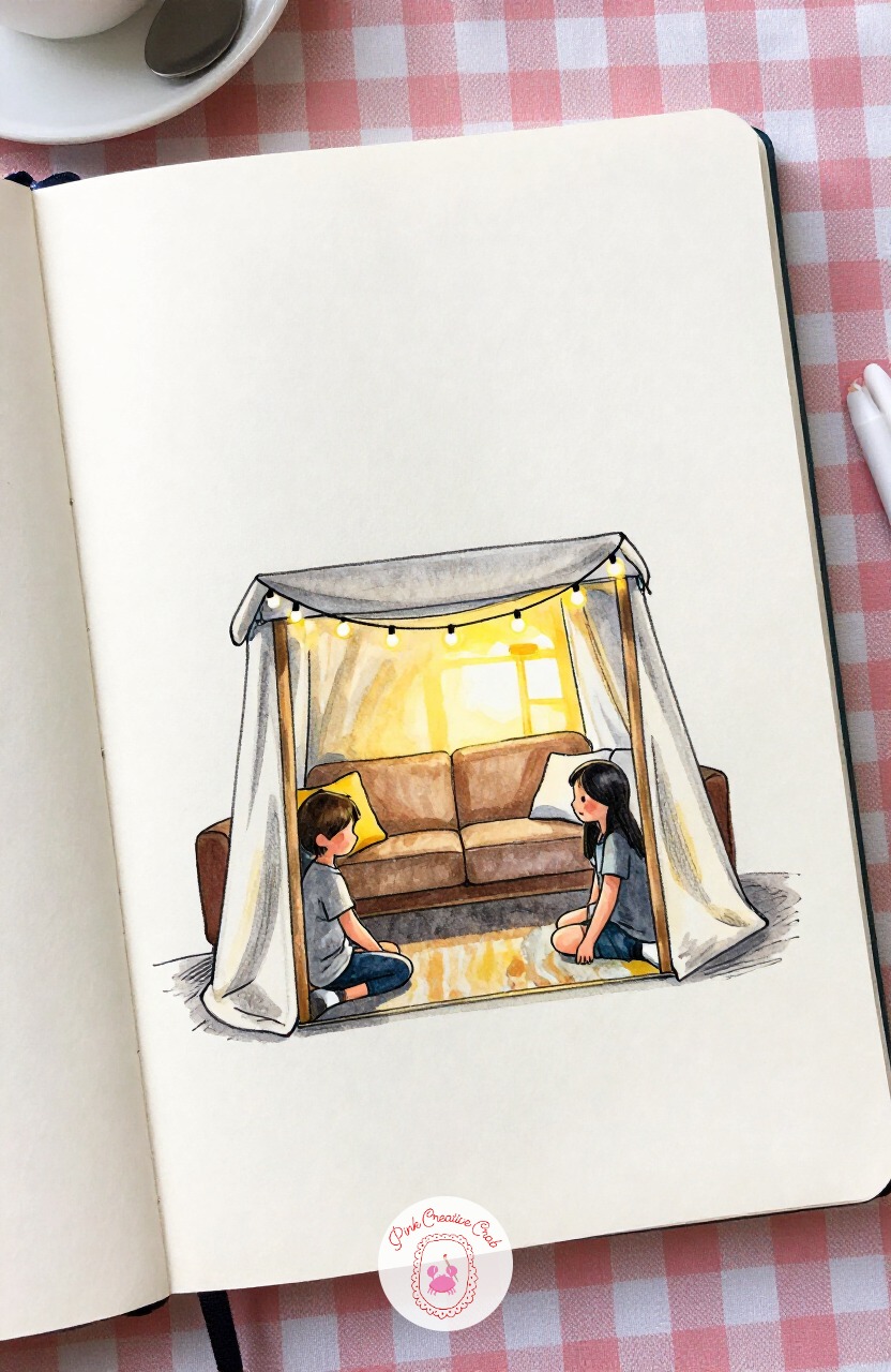 Children's Blanket Fort Living Room — Slow down from the workshop and try the quick ten-minute version of a room: a living room blanket fort built from couch