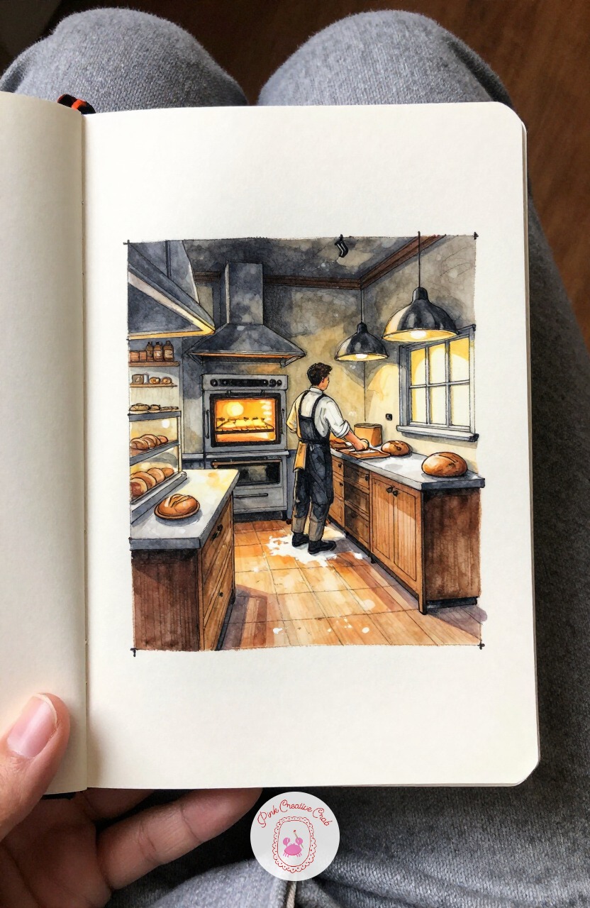 Midnight Baker's Kitchen — Swap the greenhouse's daylight for a night scene lit only by an oven's glow: a baker's kitchen at midnight. Interior design