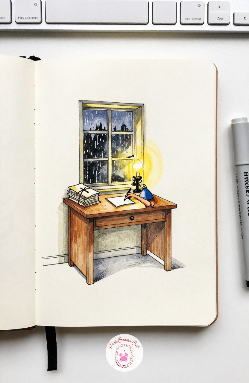 Letter-Writing Window Desk — Narrow the conservatory's grandeur back down to one small desk by a window, where someone writes a letter by candlelight. Interior