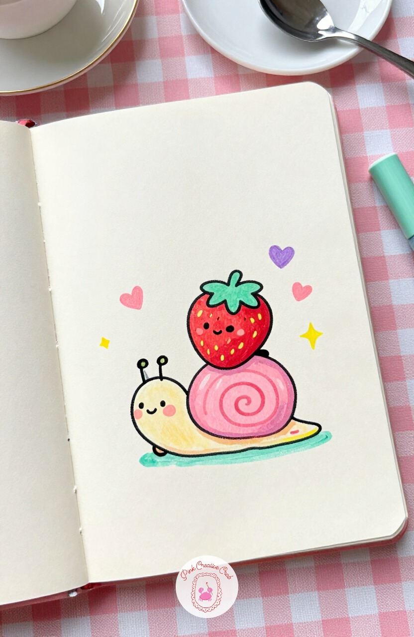 Strawberry Riding a Snail — Strawberry Riding a Snail builds nicely on the onigiri because it adds a second shape to balance: the fruit sitting on top of a