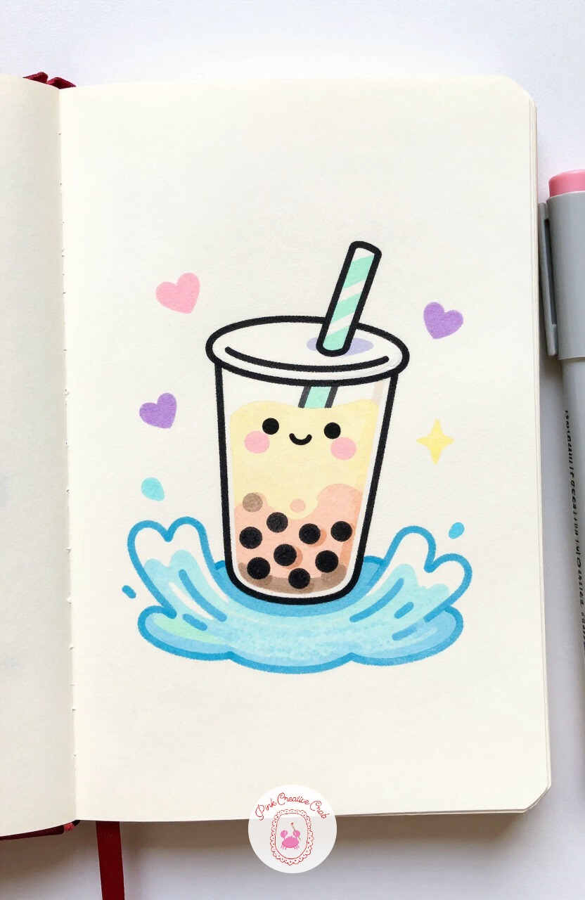 Boba Cup Riding a Wave — Boba Cup Riding a Wave is a fun one to time, since the quick version takes about ten minutes: just the cup shape, the straw, and one