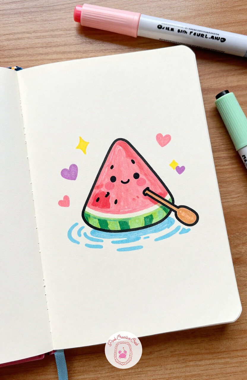 Watermelon Slice Paddling a Boat — Watermelon Slice Paddling a Boat is a good one for the usual mistake beginners make with this fruit: forgetting that the