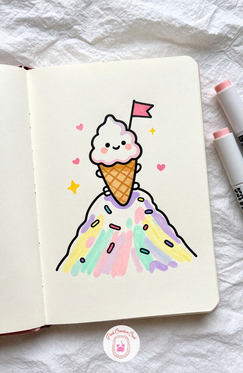 Ice Cream Cone Climbing a Sprinkle Mountain — Ice Cream Cone Climbing a Sprinkle Mountain needs a clear eye level before you draw the mountain, since