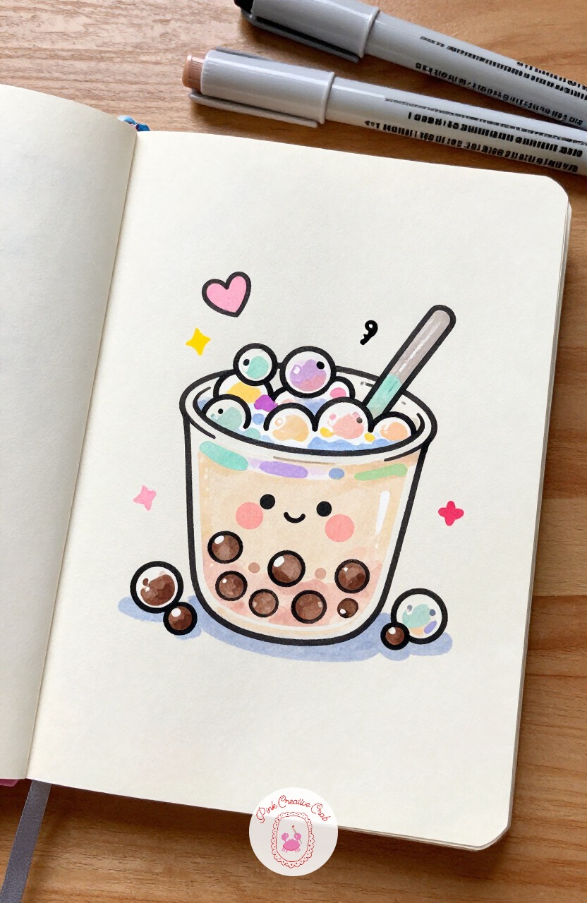 Bubble Tea Pearl Having a Bath — Bubble Tea Pearl Having a Bath is a sweet choice for practicing soft rounded edges, since a single tapioca pearl sitting in a