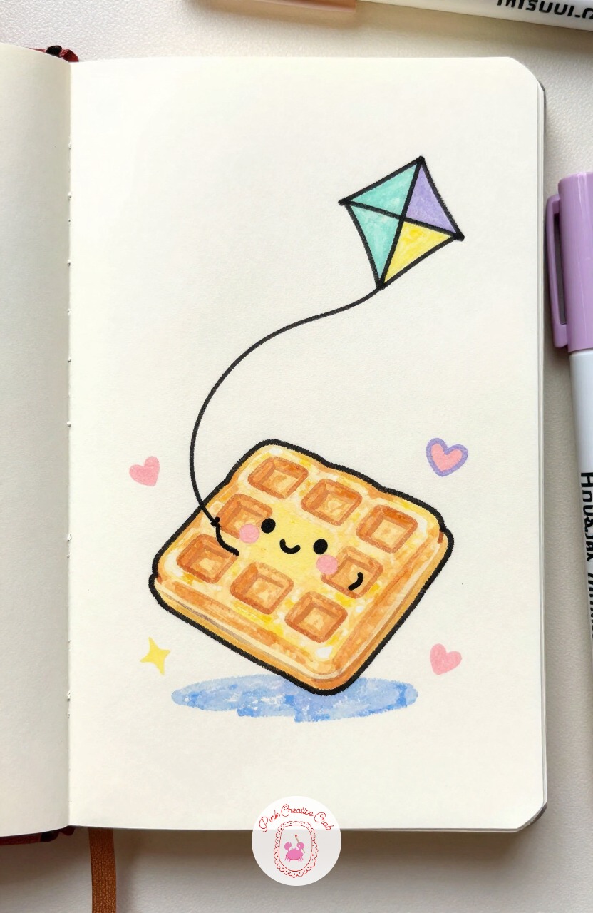 Waffle Square Flying a Kite — Waffle Square Flying a Kite is about getting the grid pattern to sit correctly on a rounded character, since a flat waffle grid
