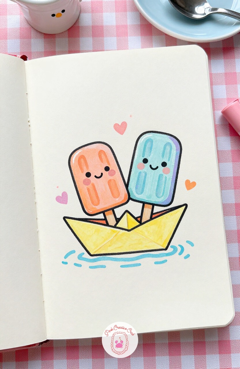 Popsicle Pair Sailing a Paper Boat — Popsicle Pair Sailing a Paper Boat pairs two different flavors in one scene, so pick two colors that sit well together