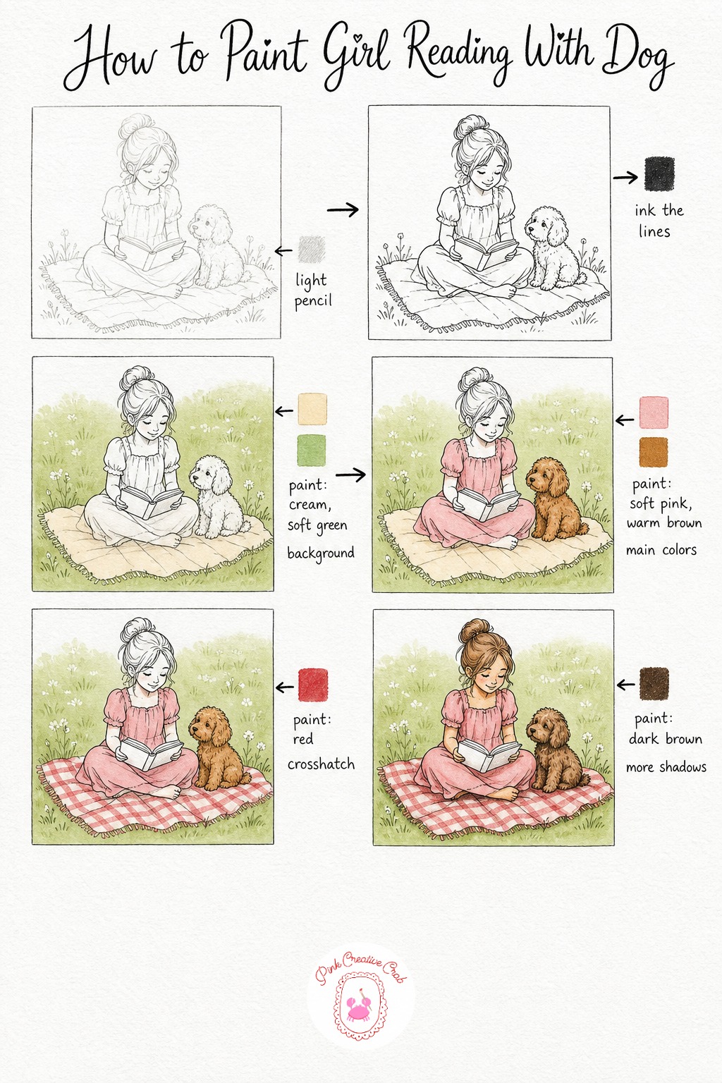 Girl Reading On A Blanket With Her Dog — Lay the girl sitting cross legged with her book resting on her knees, her dog curled or sitting close beside her on