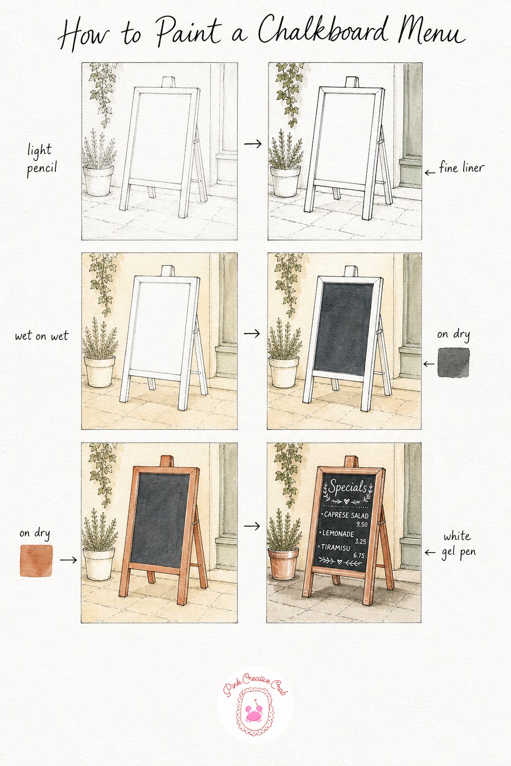 Outdoor Chalkboard Menu — This is a satisfying small subject to practice between busier scenes. Watercolor and ink tutorial