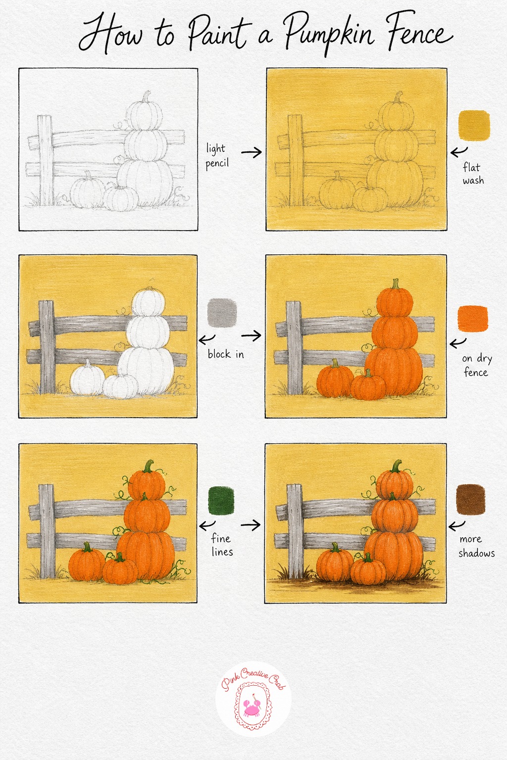 Rustic Fence With Pumpkins — This one is a cozy object scene rather than a wide landscape, so keep the composition tight, just a split rail fence crossing the