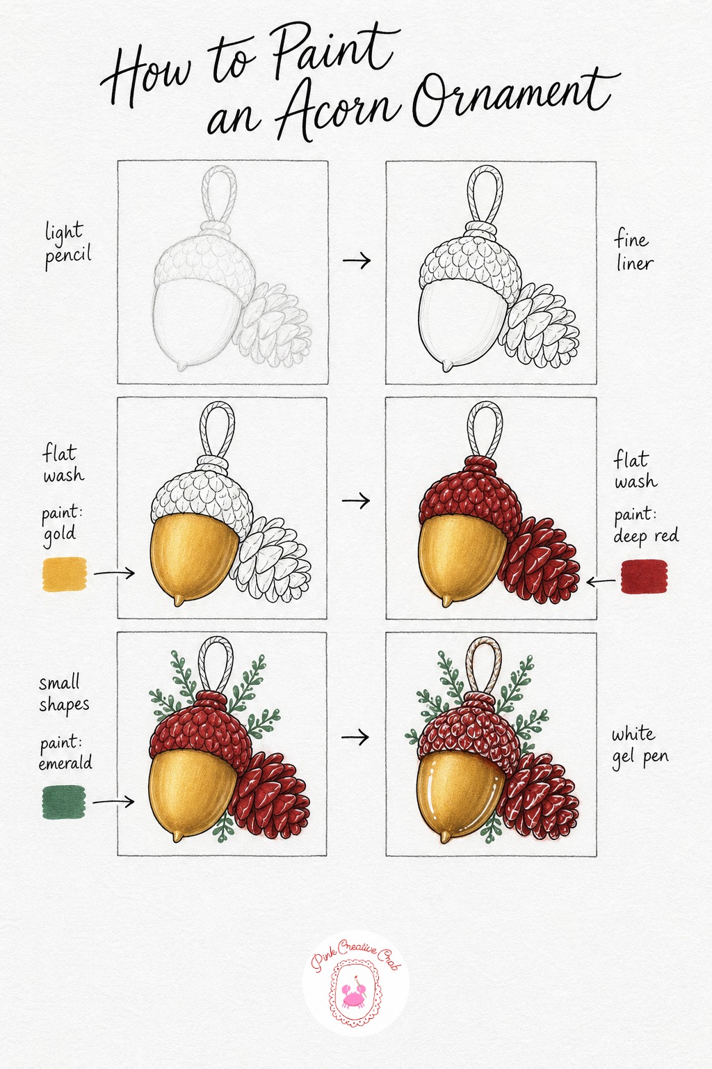 Acorn and Pinecone Cluster — Draw the acorn as a rounded teardrop shape with a small bumpy cap on top, then add a simple oval pinecone just beside it with a