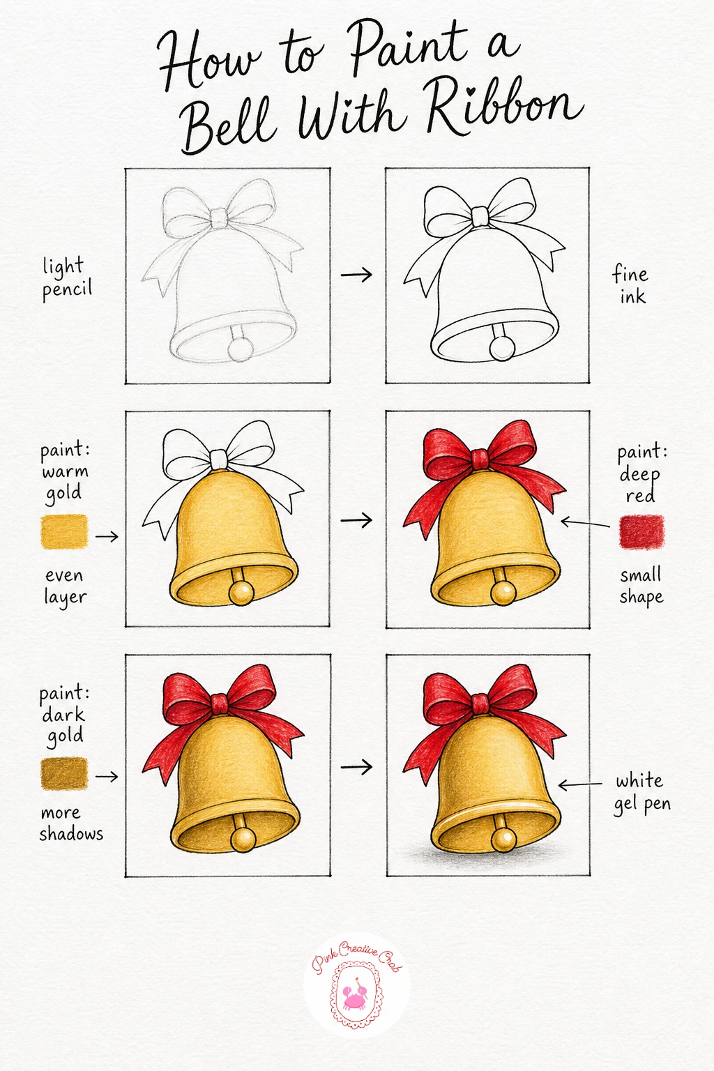 Bell With a Ribbon — A bell is just one rounded dome shape with a small circle clapper hanging inside, and a simple ribbon bow with two loops tied at the top.