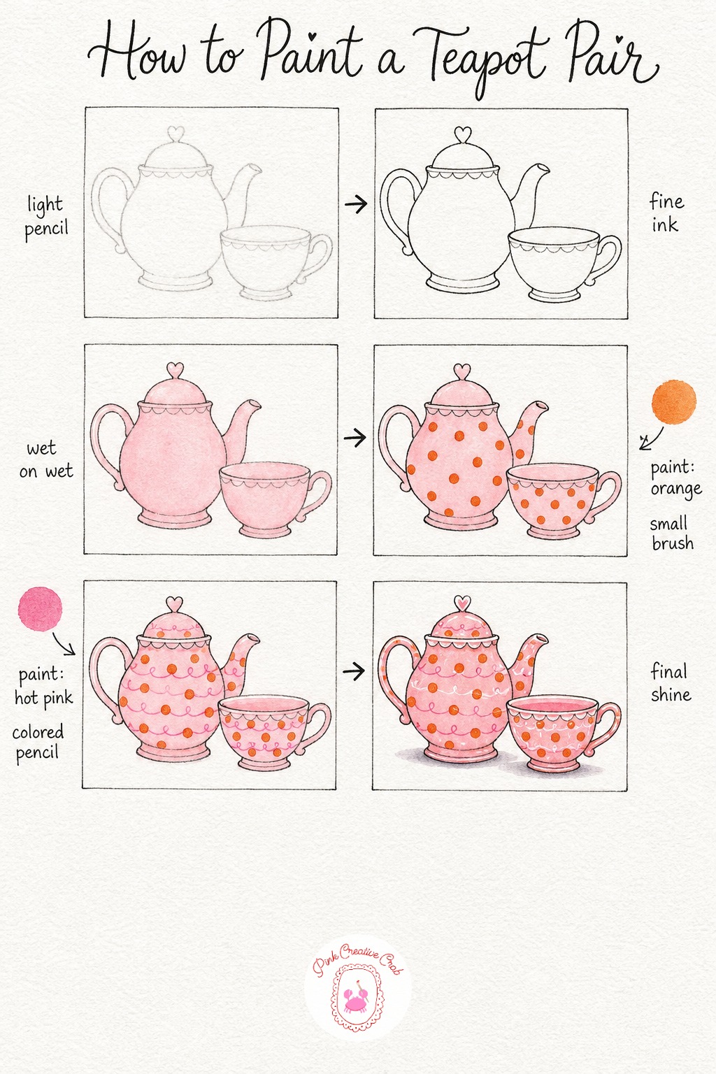 Teapot and Teacup Pair — Sketch the teapot and its matching teacup sitting close together, keeping the cup smaller and set slightly in front so the pair reads
