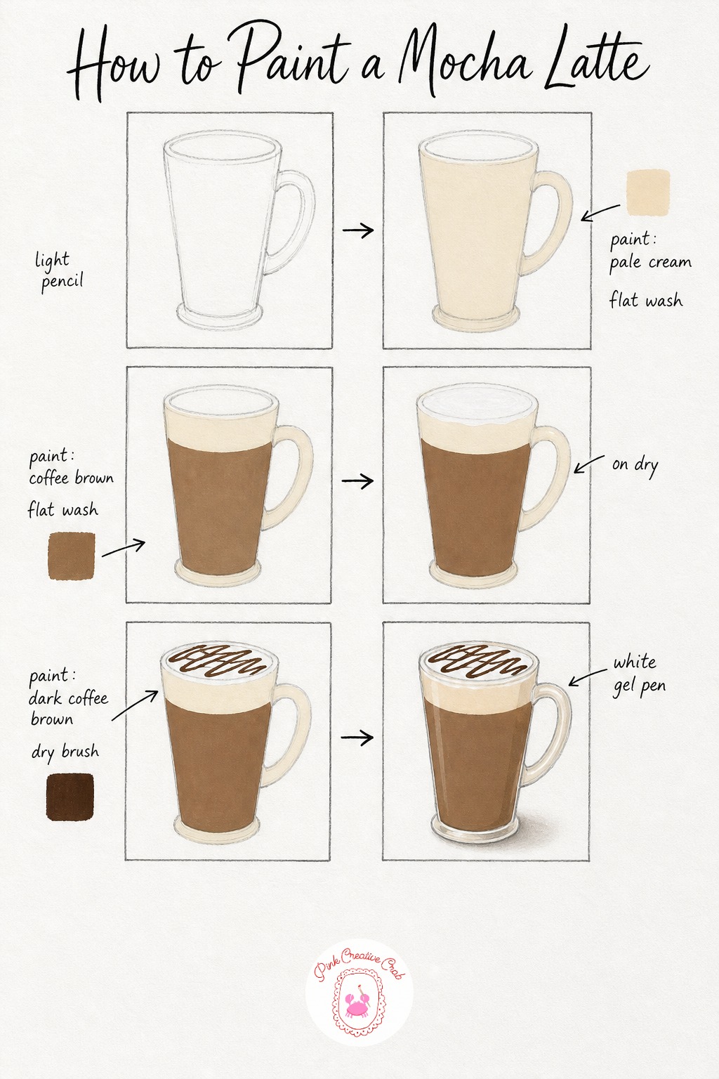 Mocha With Chocolate Drizzle — Draw a simple tall mug with a sturdy handle, this drink carries a lot of rich brown so a slightly bigger cup gives it room to