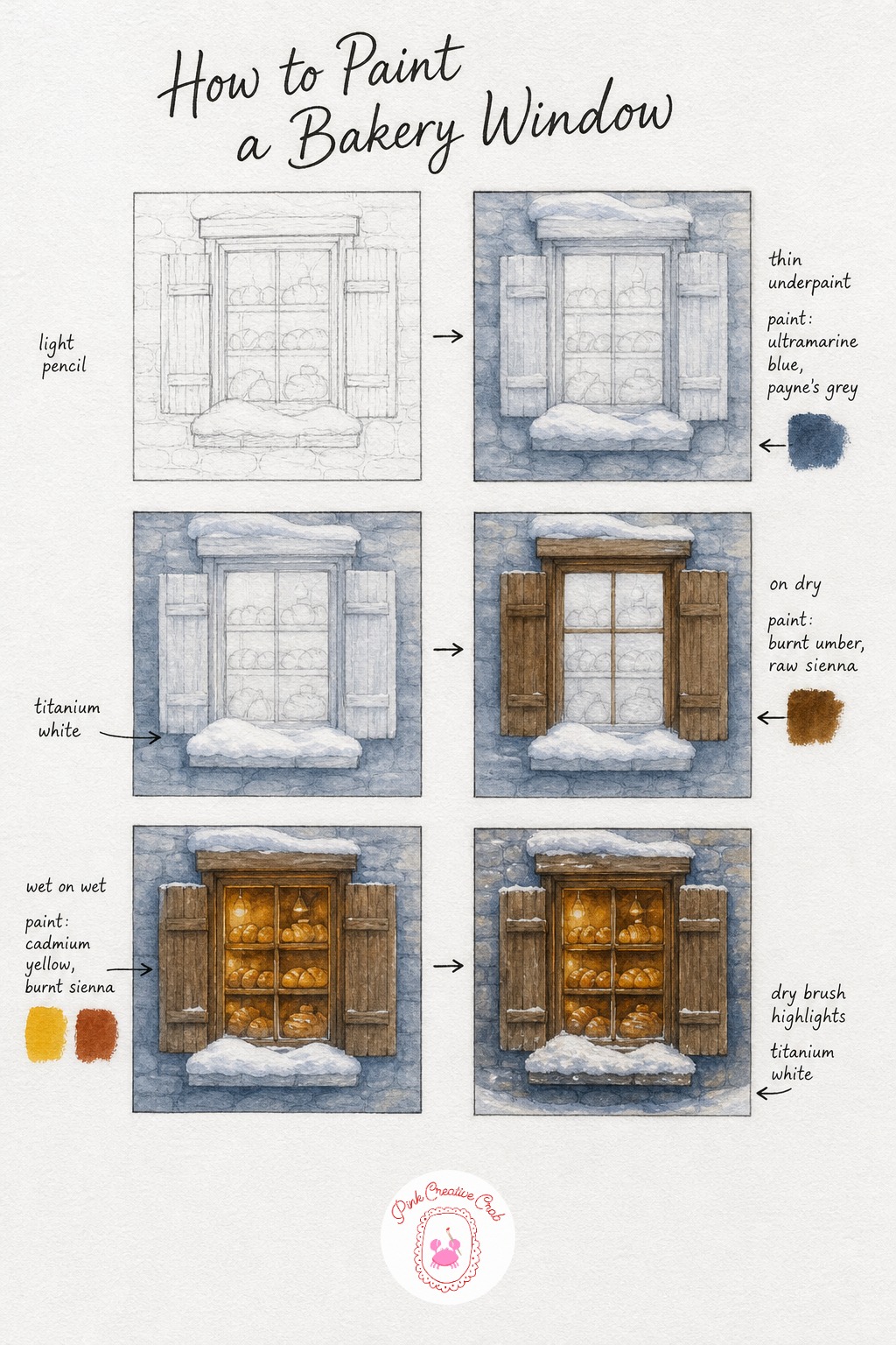 12 Oil Painting for Beginners Step by Step Lessons for Snowy Winter Villages