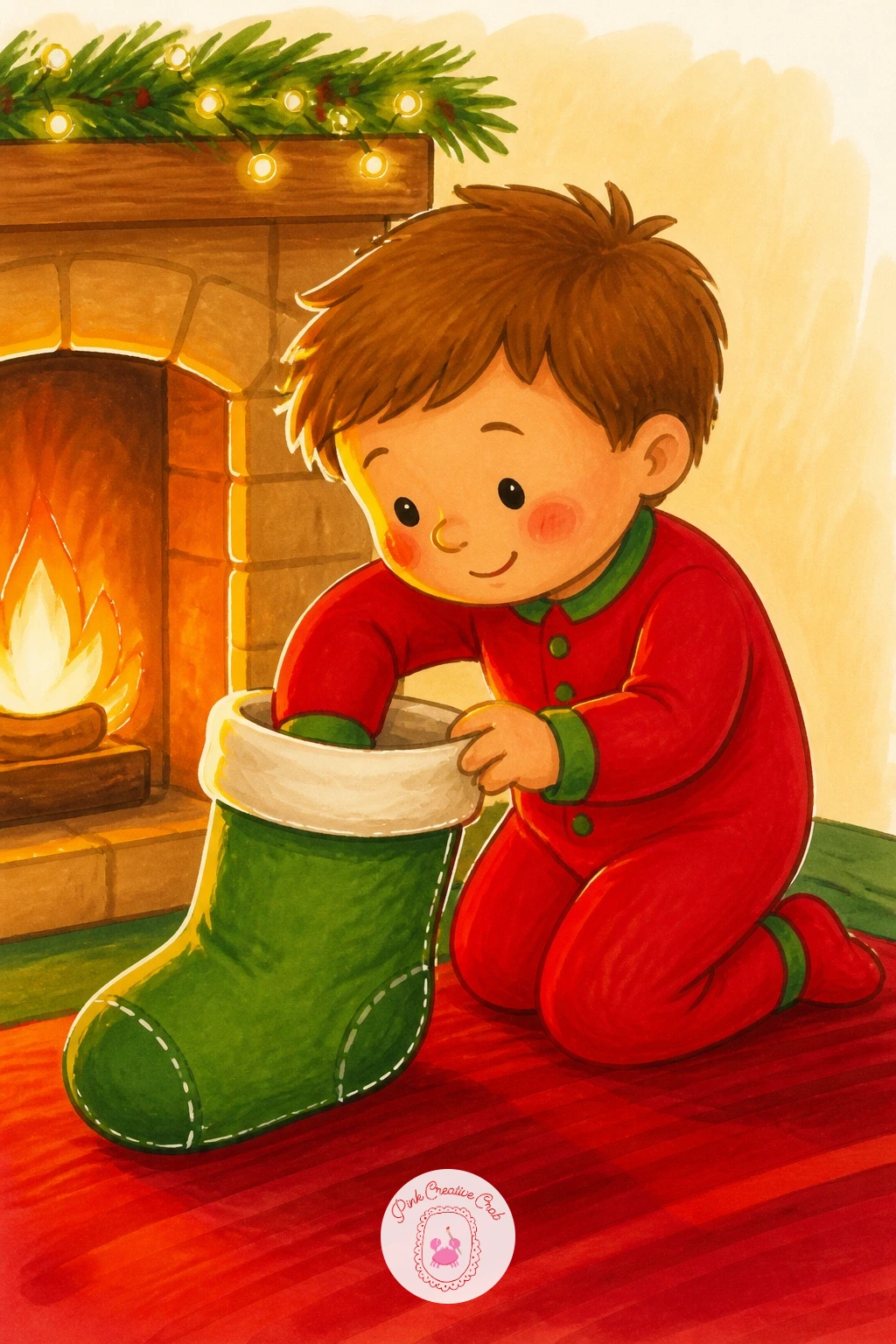 First Stocking Peek — Move from the empty stockings to the moment a child finally gets to open one. Christmas day drawing