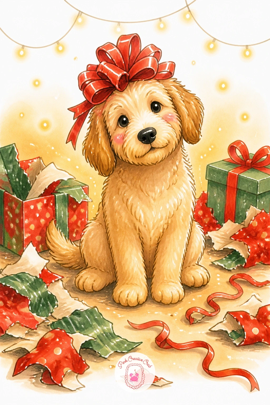 Dog Wearing The Wrapping Paper Bow — Give the family dog a starring moment, sitting proudly in a pile of torn wrapping paper with a bow stuck crooked on its