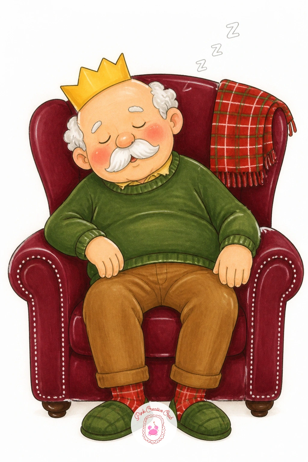 Grandpa Falling Asleep In The Armchair — After the big meal, slow right down with grandpa dozing off in the armchair, paper crown slightly crooked, mouth open