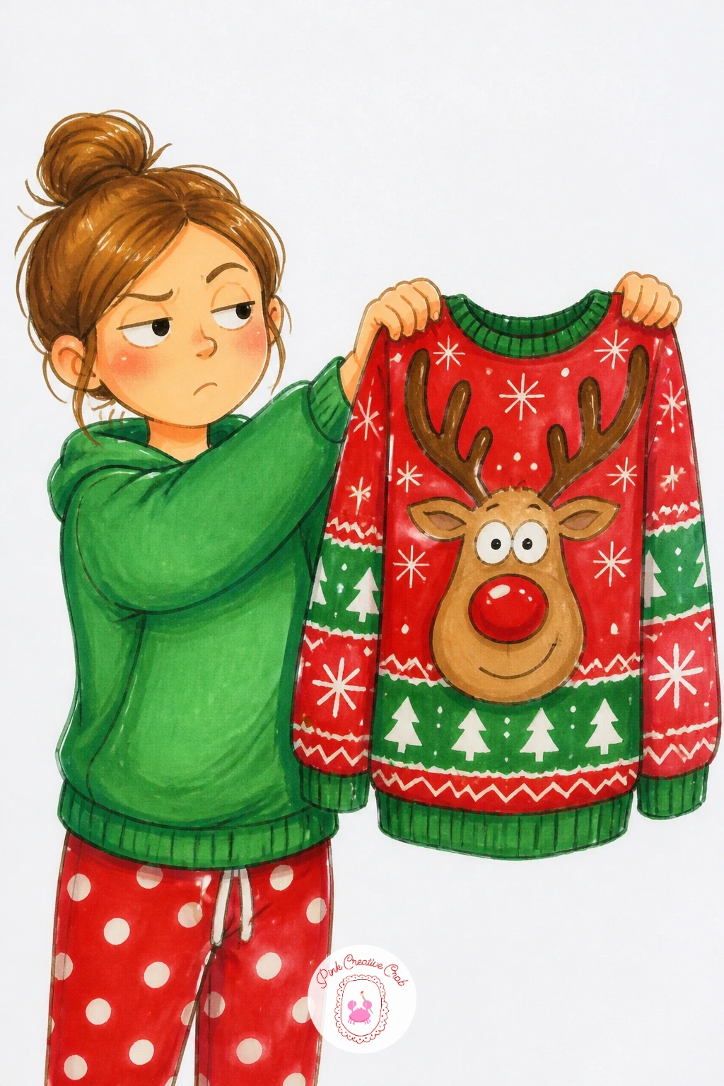 Teenager Rolling Their Eyes At A Sweater — Add some gentle humor with a teenager holding up a new sweater at arm's length, expression somewhere between
