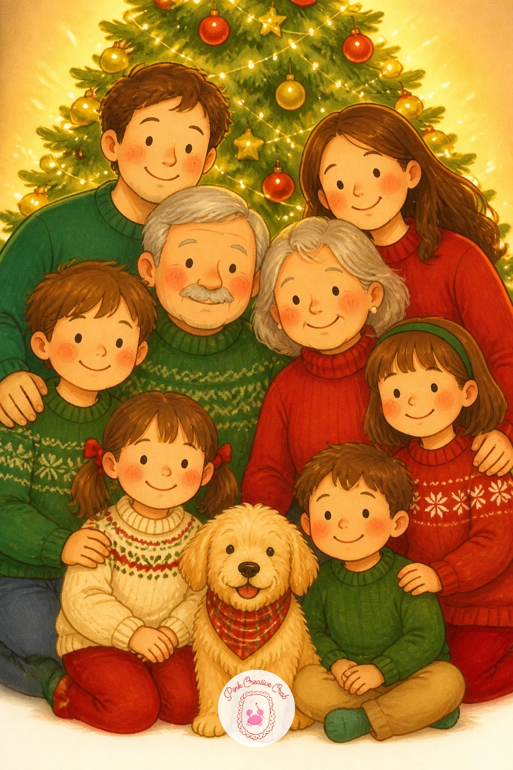 The Whole Family Portrait By The Tree — Bring everyone together for one full group portrait, the kind usually taken on a timer with everyone squeezed in close