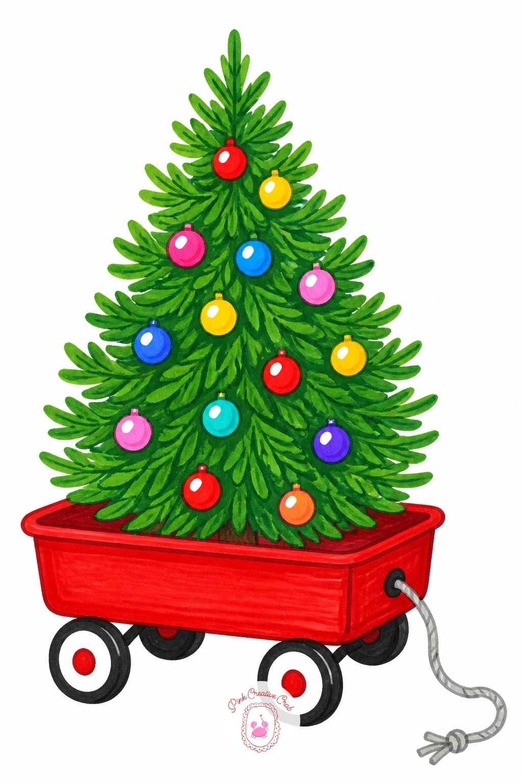 Tree In A Red Wagon — Follow the bike basket idea with another tree on the move, this time pulled along in a little red wagon. Christmas tree drawing easy