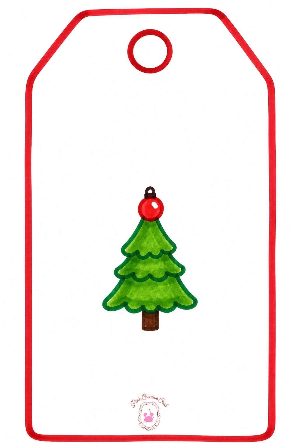 Tiny Tree On A Gift Tag — Shrink the whole subject onto a single gift tag shape for a scene that reads almost like a tiny label. Christmas tree drawing easy