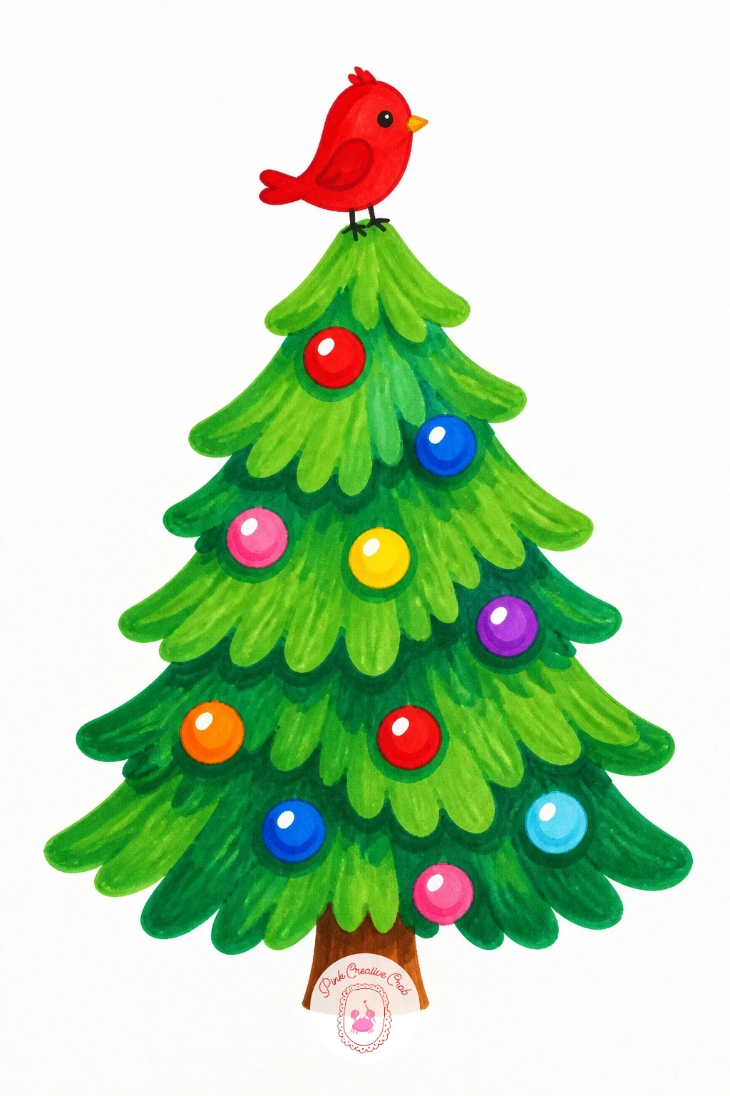 Tree With A Bird Perched On Top — Give the treetop a living visitor by perching a small bird right where the star usually goes. Christmas tree drawing easy