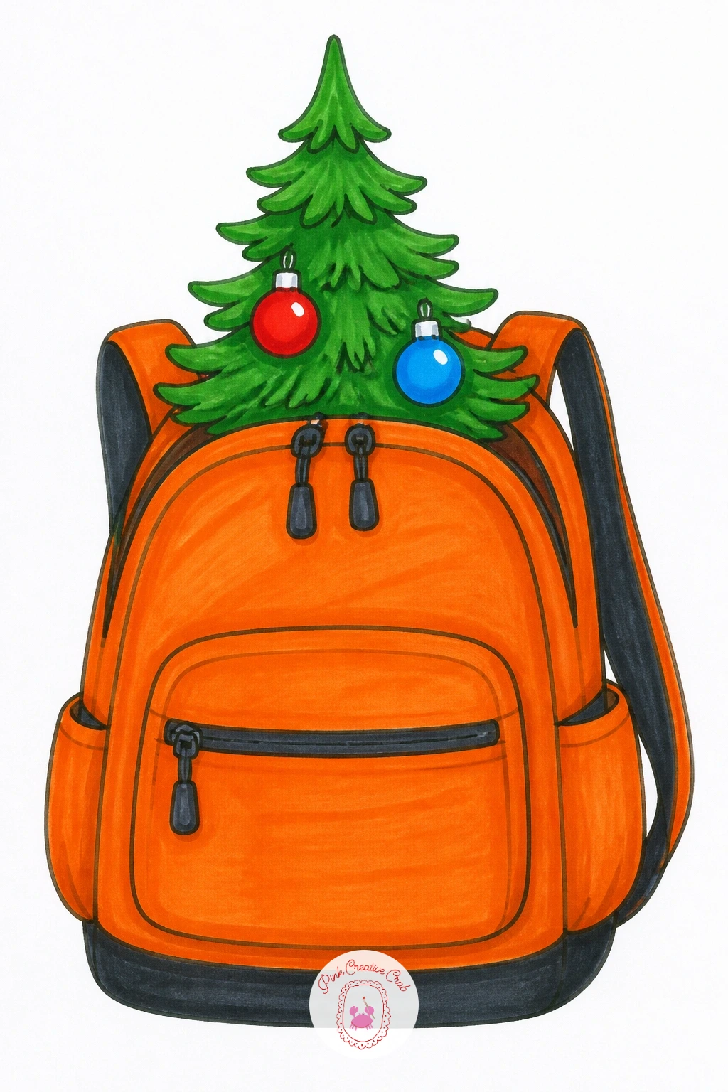 Tree Peeking Out Of A Backpack — Add a playful twist with a tiny tree poking out of the top of a hiker's backpack, as if someone just cut it down and is