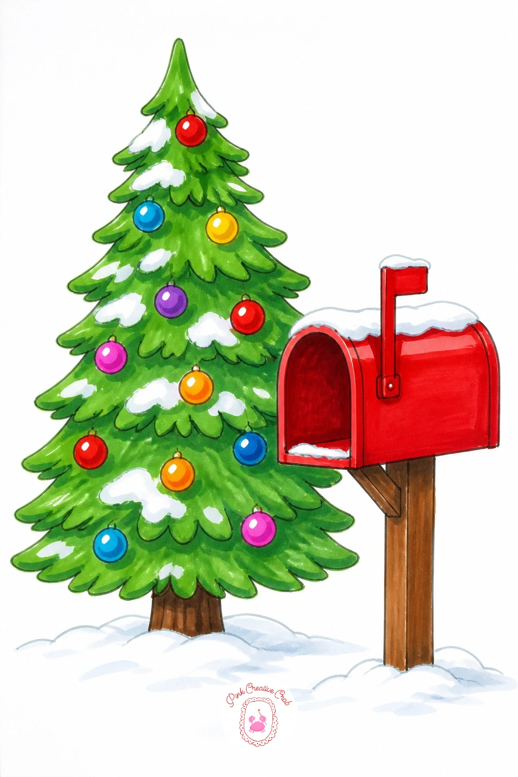 Tree Beside A Mailbox — Set a tree in a quiet front-yard moment beside a classic curbside mailbox. Christmas tree drawing easy
