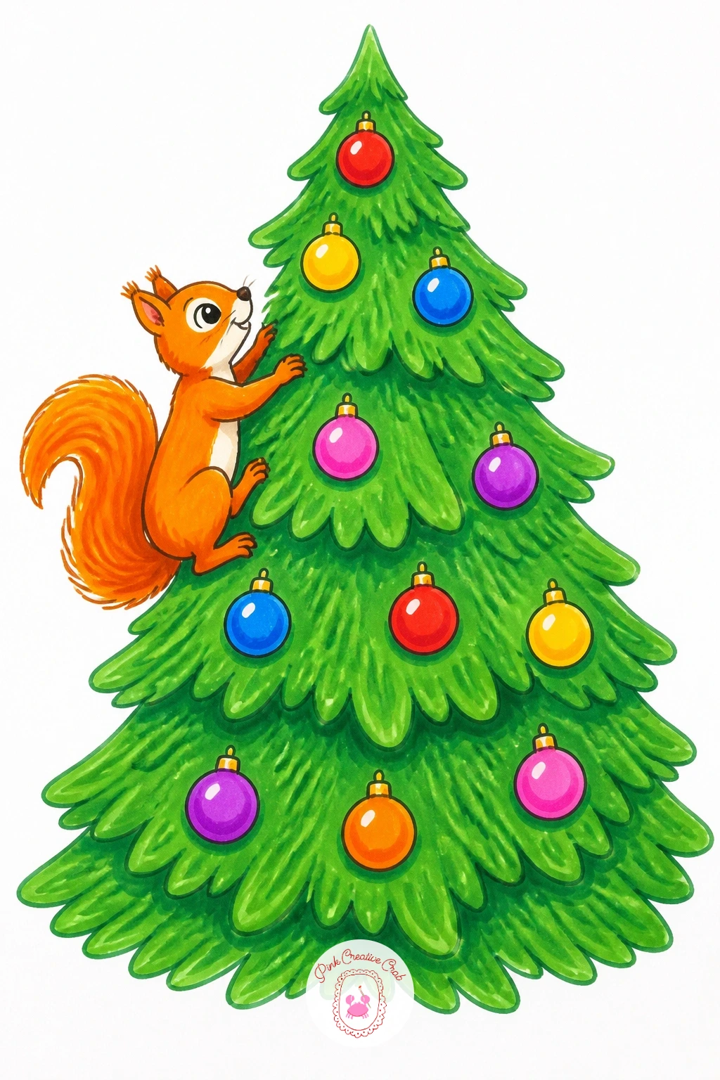 Tree With A Squirrel Climbing It — Bring in some wildlife with a squirrel mid-climb up the side of a bushy tree. Christmas tree drawing easy
