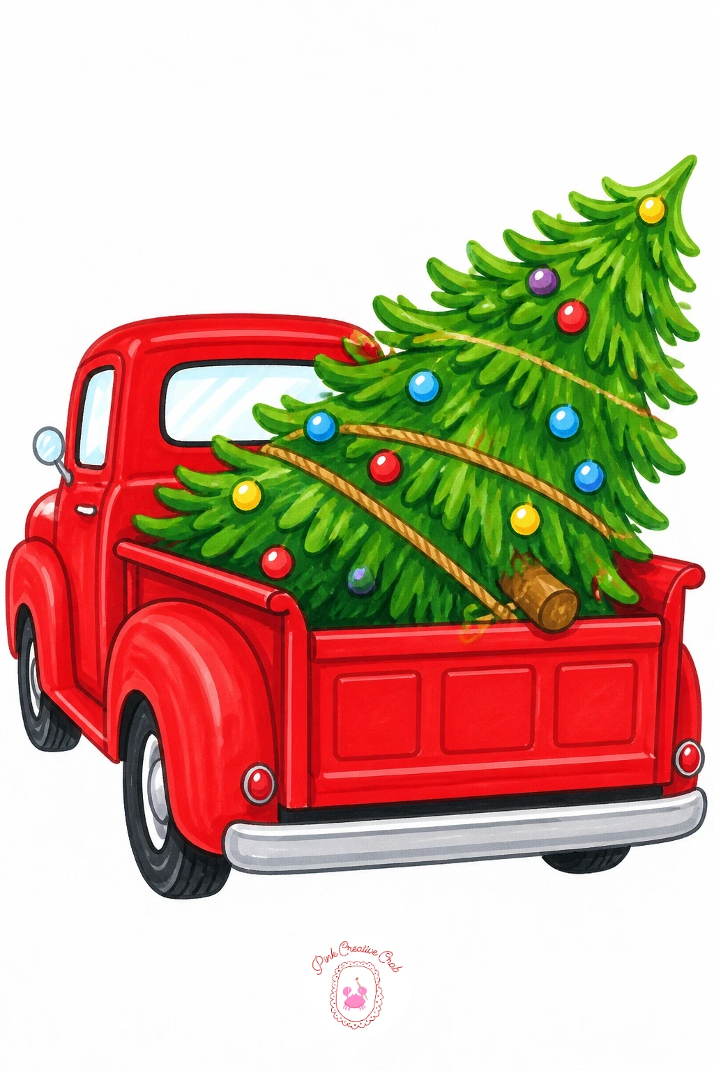 Tree In A Red Truck Bed — Give the hauling idea a rustic update with a tree riding home in the bed of an old red pickup truck. Christmas tree drawing easy